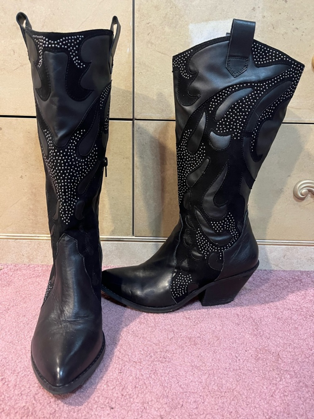 Carlos by Carlos Santana Black Studded Western Knee Boots
